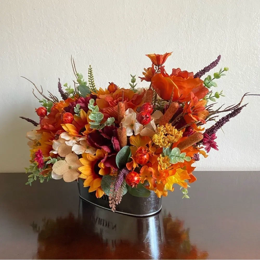 Faux Floral Bouquet With Orange Roses/Sunflowers